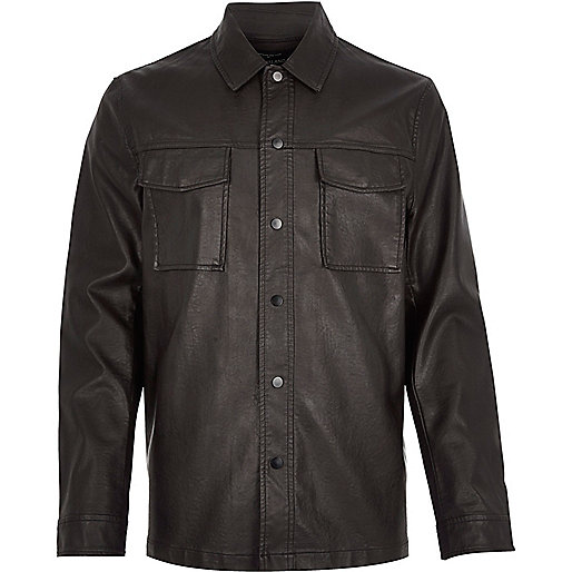 jacques-vertuk Dark brown leather look shirt jacket 289677 men Coats / Jackets