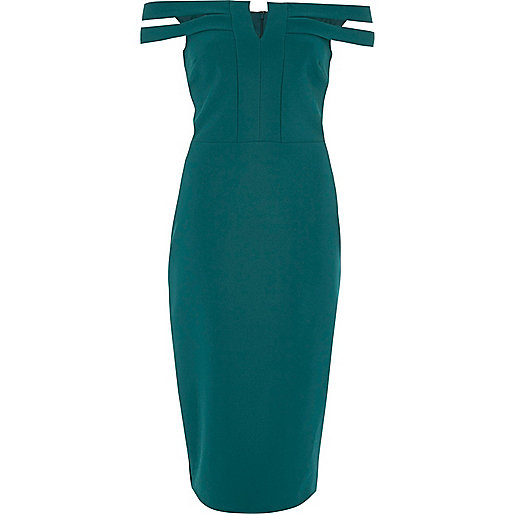 jacques-vertuk Dark green bardot bodycon midi dress 705579 women Dresses Bodycon Dresses