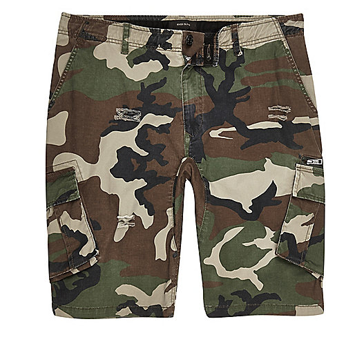 jacques-vertuk Dark green camo slim fit cargo shorts 301314 men Shorts