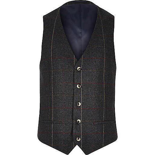 jacques-vertuk Dark green check vest 291532 men Suits Waistcoats