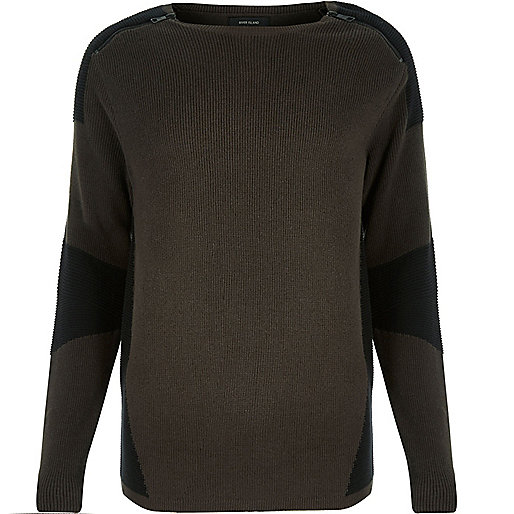 river island gyle,jacques-vertuk Ireland Dark green color block sweater men 288358