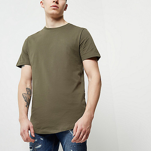 river island coats sale,jacques-vertuk Fashion Clothes Dark green curved hem longline T-shirt T-shirts T-Shirts / Tanks men