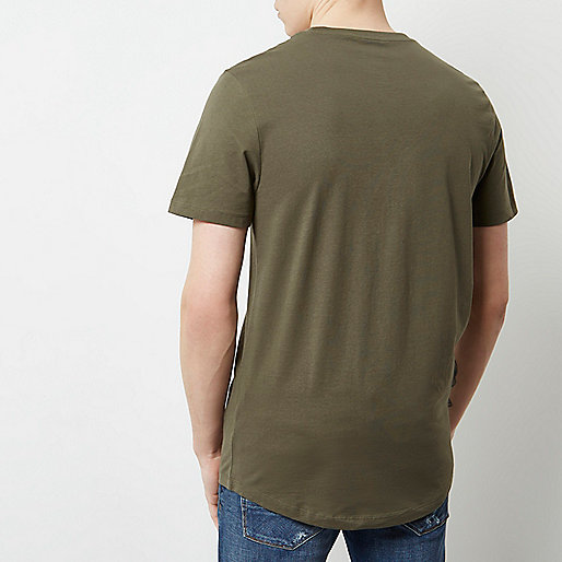 river island coats sale,jacques-vertuk Fashion Clothes Dark green curved hem longline T-shirt T-shirts T-Shirts / Tanks men