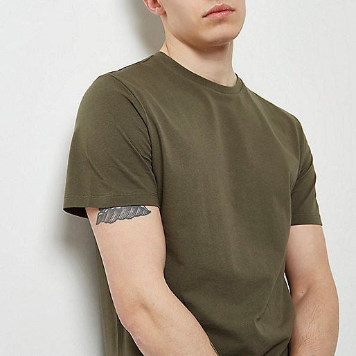 river island coats sale,jacques-vertuk Fashion Clothes Dark green curved hem longline T-shirt T-shirts T-Shirts / Tanks men