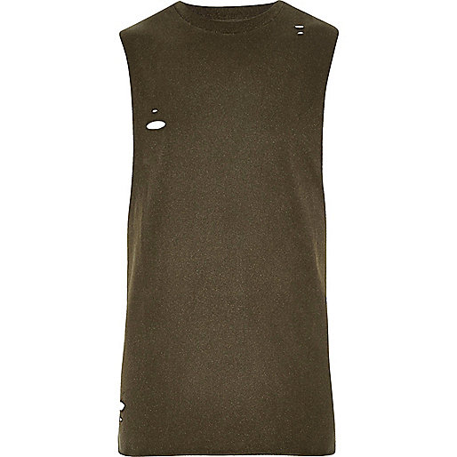 jacques-vertuk Dark green distressed slim fit tank top 301175 men T-Shirts / Vests