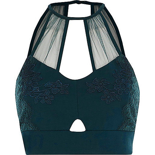 jacques-vertuk Dark green lace and mesh sleeveless bralette 708886 women Tops Crop Tops / Bralets