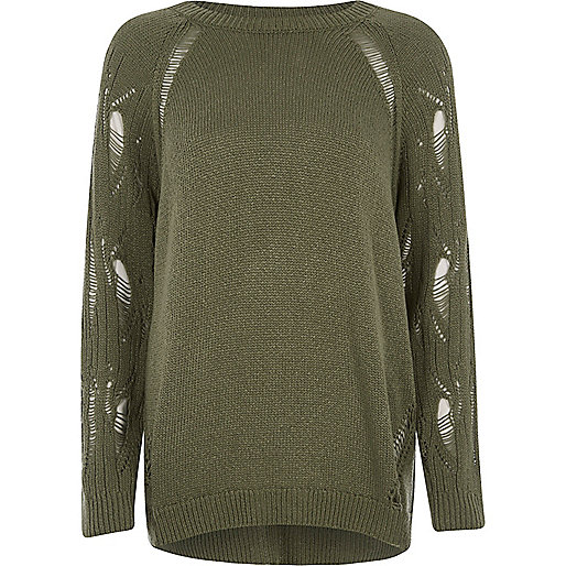 jacques-vertuk Dark green ladder knit raglan sleeve sweater 702742 women Knitwear Jumpers