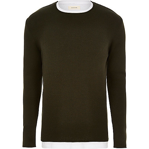 jacques-vertuk Dark green layered longline sweater 293904 men Jumpers / Cardigans