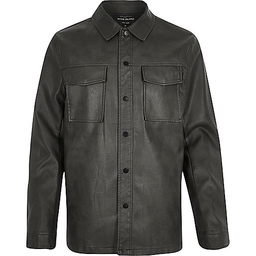 jacques-vertuk Dark green leather look shirt jacket 289676 men Coats / Jackets