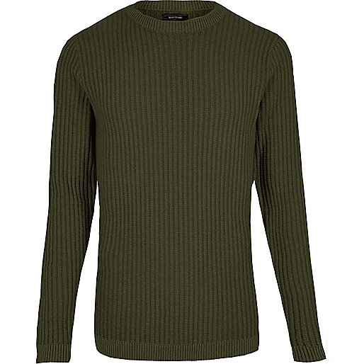 river island locations,jacques-vertuk Ireland Dark green ribbed slim fit sweater men 294320