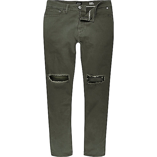 jacques-vertuk Dark green ripped Sid skinny jeans 293713 men Jeans