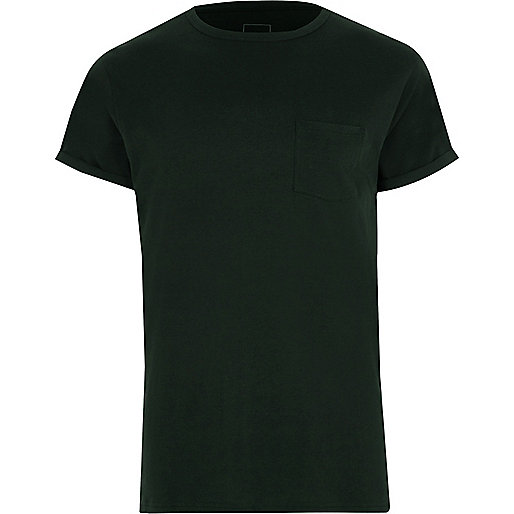 river island green knitted dress,jacques-vertuk Sale Dark green rolled sleeve pocket T-shirt men 302801