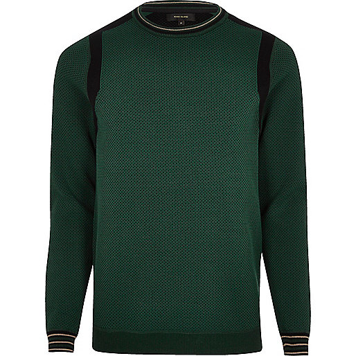 jacques-vertuk Dark green textured color block sweater 298890 men Jumpers / Cardigans