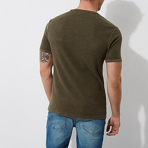 river island espadrilles,Island In The River Dark green waffle slim fit T-shirt T-shirts T-Shirts / Tanks men