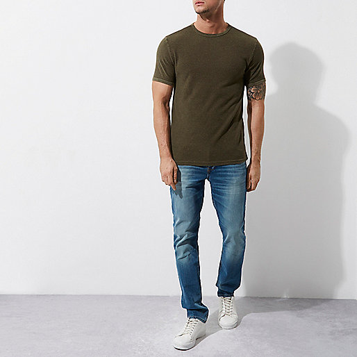 river island espadrilles,Island In The River Dark green waffle slim fit T-shirt T-shirts T-Shirts / Tanks men