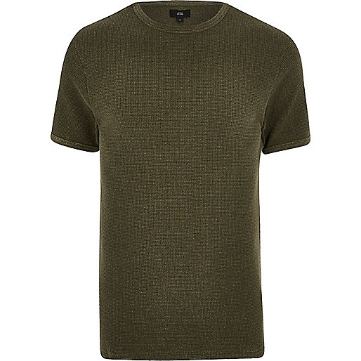 jacques-vertuk Dark green waffle slim fit T-shirt 301902 men T-Shirts / Vests T-shirts