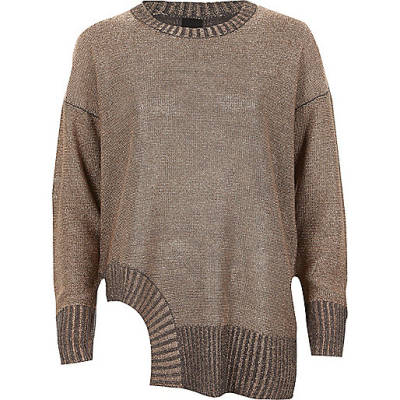 shoes river island womens,jacques-vertuk London Dark grey and metallic cut out hem sweater women 704898