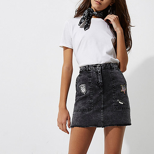 river island white jeans molly,Www Riverisland Com Uk Clothes Dark grey badged mini skirt Skirts Sale women