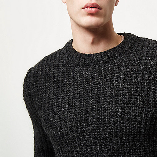 bernard lewis river island,jacques-vertuk UK Sale Dark grey chunky knit sweater men 299529