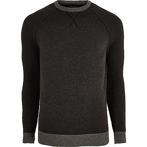 jacques-vertuk Dark grey knit raglan sleeve sweater 299619 men Jumpers / Cardigans