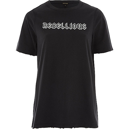 jacques-vertuk Dark grey 'rebellious' print washed T-shirt 702001 women Tops T-Shirts & Vests Print T-Shirts / Vests