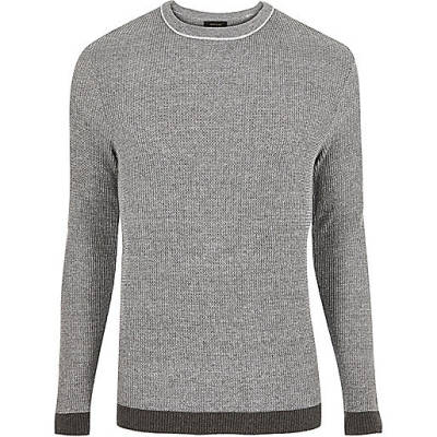 jacques-vertuk Dark grey ribbed crew neck slim fit sweater 291203 men Jumpers / Cardigans