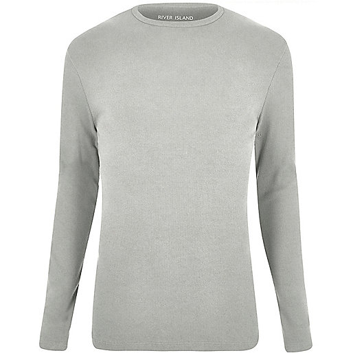 jacques-vertuk Dark grey ribbed slim fit long sleeve T-shirt 296262 men T-Shirts / Vests Plain T-Shirts