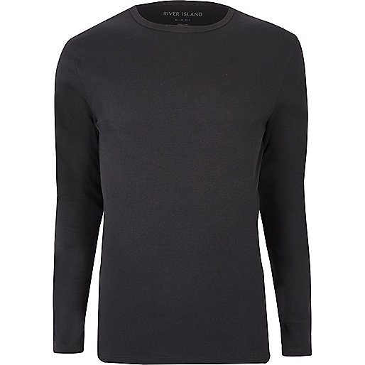 jacques-vertuk Dark grey ribbed slim fit long sleeve T-shirt 298925 men T-Shirts / Vests Long Sleeve T-Shirts