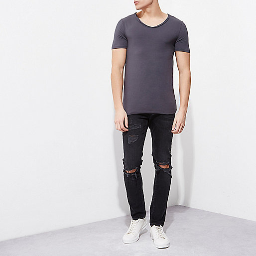 river island swimwear,Shopping At jacques-vertuk Dark grey scoop V-neck muscle fit T-shirt T-shirts T-Shirts / Tanks men