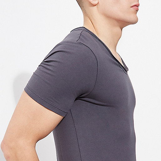 river island swimwear,Shopping At jacques-vertuk Dark grey scoop V-neck muscle fit T-shirt T-shirts T-Shirts / Tanks men