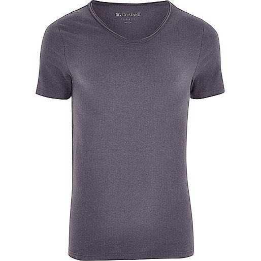 jacques-vertuk Dark grey scoop V-neck muscle fit T-shirt 299979 men T-Shirts / Vests T-shirts