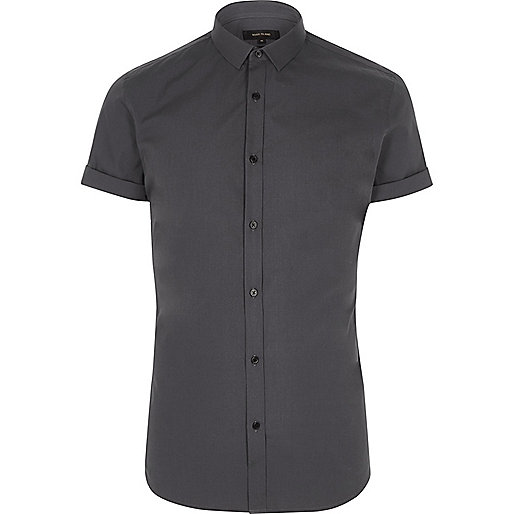 jacques-vertuk Dark grey short sleeve slim fit shirt 300485 men Shirts