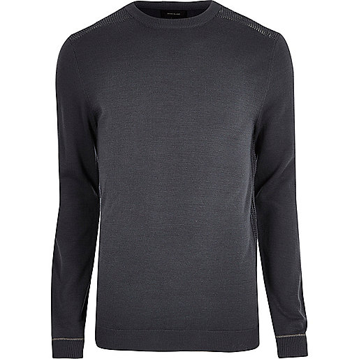 jacques-vertuk Dark grey slim fit mesh panel sweater 299620 men Jumpers / Cardigans