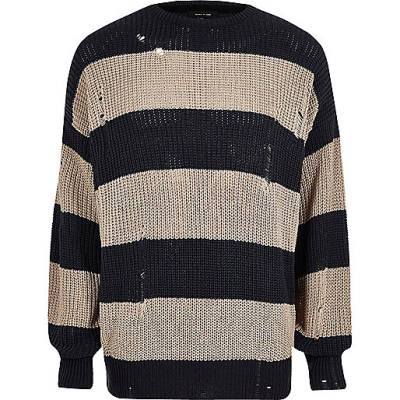 river island fluffy bag,jacques-vertuk Sale Dark grey stripe oversized fisherman sweater men 301629