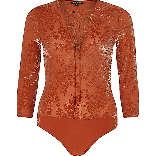 jacques-vertuk Dark orange burnout velvet lace-up front body 702941 women RI Limited Edition