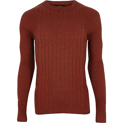 chloe lewis river island,jacques-vertuk Ireland Dark orange mixed rib muscle fit sweater men 299064