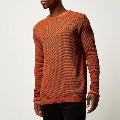 river island bootcut jeans,jacques-vertuk UK Sale Dark orange textured waffle sweater men 292695