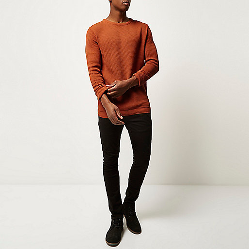 river island bootcut jeans,jacques-vertuk UK Sale Dark orange textured waffle sweater men 292695