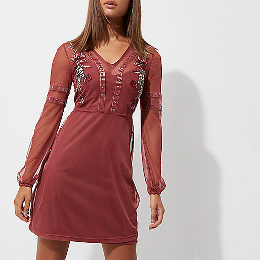 black leather jeans river island,jacques-vertuk Online Ireland Dark pink mesh studded skater dress Swing Dresses Dresses women