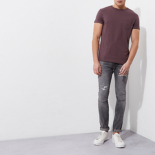 river island going out tops,For jacques-vertuk Dark pink rolled sleeve pocket T-shirt T-shirts T-Shirts / Tanks men