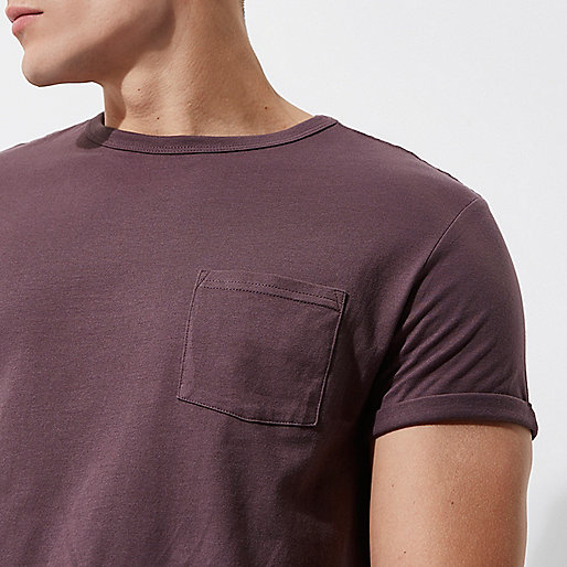 river island going out tops,For jacques-vertuk Dark pink rolled sleeve pocket T-shirt T-shirts T-Shirts / Tanks men