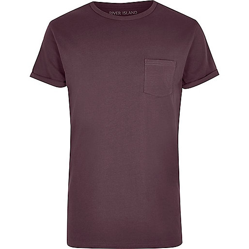 river island going out tops,For jacques-vertuk Dark pink rolled sleeve pocket T-shirt T-shirts T-Shirts / Tanks men