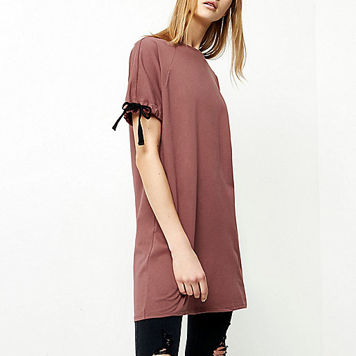 river island mini dress,jacques-vertuk South Africa Dark pink tie sleeve oversized T-shirt women 700740