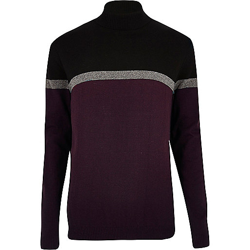 jacques-vertuk Dark purple block roll neck sweater 292701 men Jumpers / Cardigans