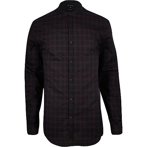 jacques-vertuk Dark purple check grandad longline shirt 292867 men Shirts