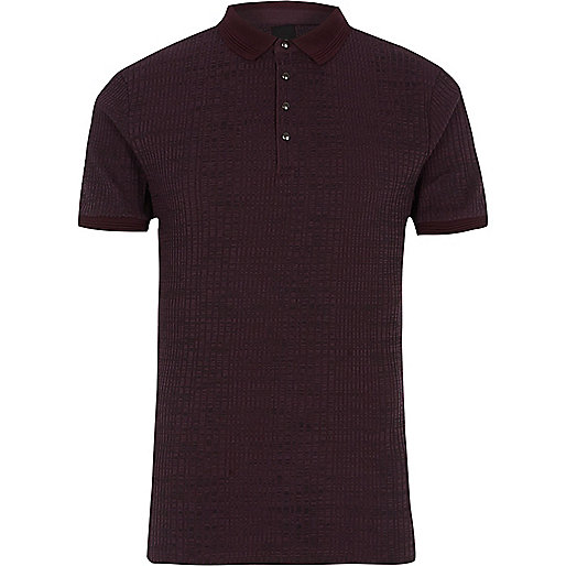 jacques-vertuk Dark red chunky ribbed muscle fit polo shirt 301931 men Polo Shirts