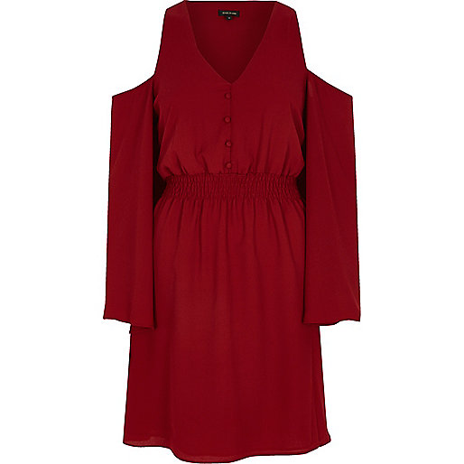 river island jeans very,Island In River Dark red cold shoulder flare sleeve dress Dresses Sale women