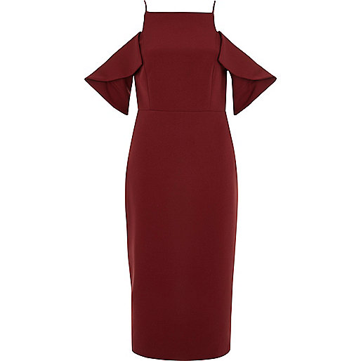 jacques-vertuk Dark red cold shoulder midi bodycon dress 703904 women Dresses Bodycon Dresses