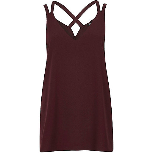 jacques-vertuk Dark red cross back double strap cami top 707582 women Tops Cami / Sleeveless Tops