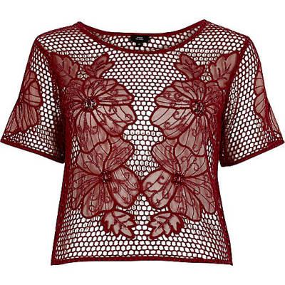 river island pink skirt,jacques-vertuk Ireland Dark red floral crochet T-shirt women 704570